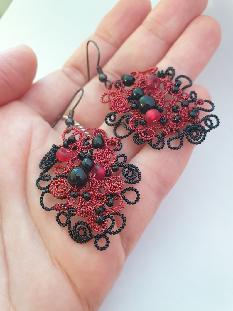 Rossali Bohemian Red Drop Earrings Red Elegant Earrings Black And Red Chandelier Earrings Flamenco Red Earrings Prom Red Earrings