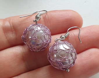 Cocoon Violet Ball Earrings, Simple Classic Earrings for Mother, Gift Earrings, Round Modern Earrings, Violet Lover Earrings, Purple Jewelry