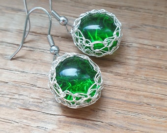 Elegant Oval Green Glass Drop Earrings - Green Glass Earrings for Mom - Green Glass Gift Earrings - Green Earrings - Classic Lover Earrings