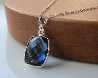 Sapphire blue necklace, Blue Quartz gemstone necklace sterling silver, something blue, bridesmaid gift, blue stone necklace jewellery uk