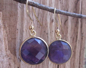 Amethyst earrings gold, drop earrings, Gold gemstone earrings, dangle earrings, UK amethyst jewellery, bridesmaid gift