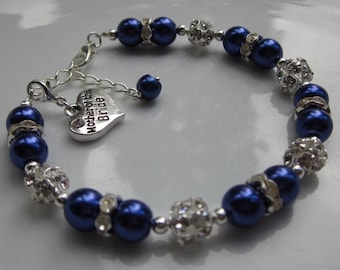 Blue bridesmaid charm bracelet, Mother of the bride groom gift, bridesmaid bracelet gift idea, something blue bride to be - CHOICE OF CHARM!