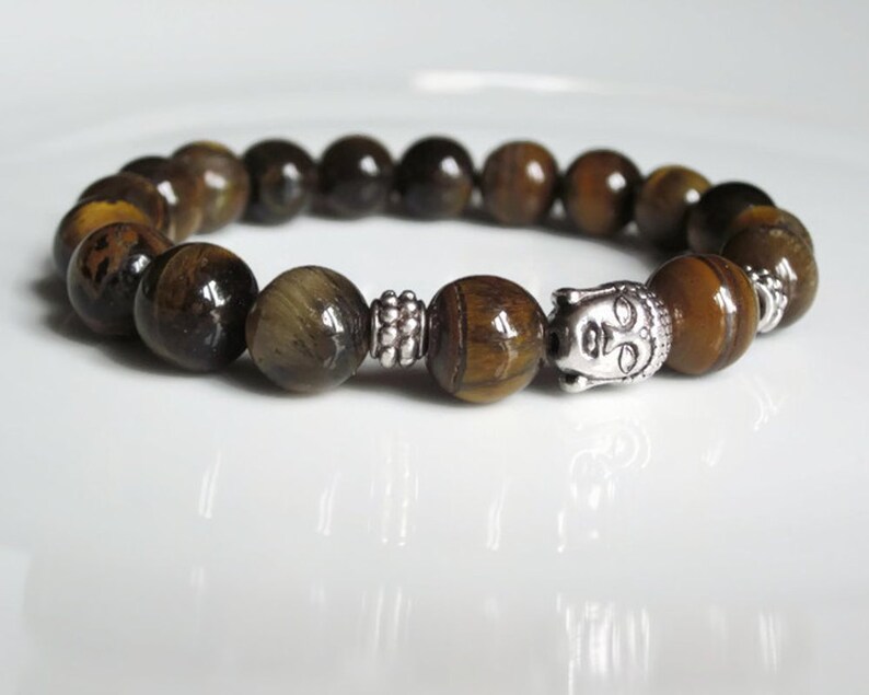 Tigers Eye Bracelet, Buddha bracelet, Mens bracelet, Mens beaded bracelet, Unisex bracelet, Beaded Buddha Bracelet, UK jewellery image 1