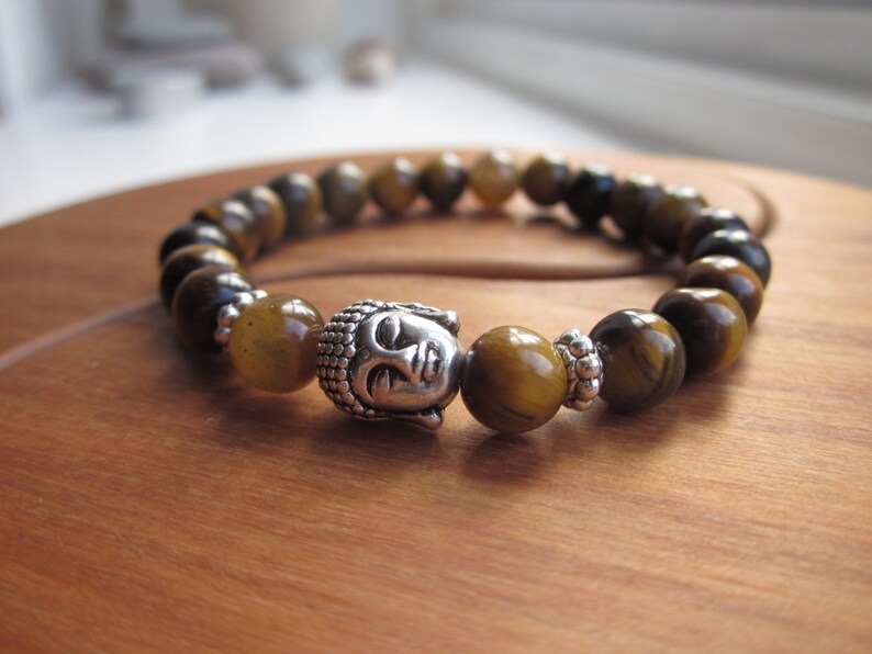 Tigers Eye Bracelet, Buddha bracelet, Mens bracelet, Mens beaded bracelet, Unisex bracelet, Beaded Buddha Bracelet, UK jewellery image 3