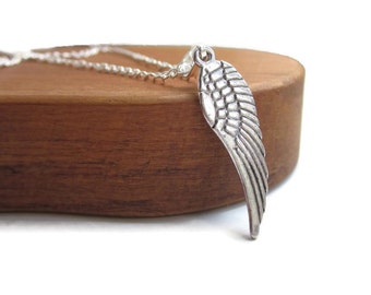 Silver angel wing necklace, silver necklace, Angel wing charm, jewellery uk, simple necklace