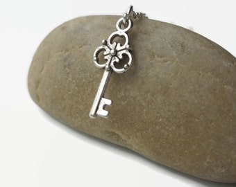 SALE necklace UK, Silver key necklace, key pendant, antique silver key, simple jewellery, everyday wear