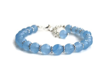 Aquamarine bracelet, silver jewellery, March birthstone, silver bracelet, delicate bracelet