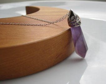 Amethyst Point necklace, Silver Amethyst necklace pendant, February birthstone jewellery, Amethyst jewellery