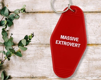 Massive Extrovert Motel Style Keychain In Red key holder tag accessories vintage classic outgoing friendly gag gift