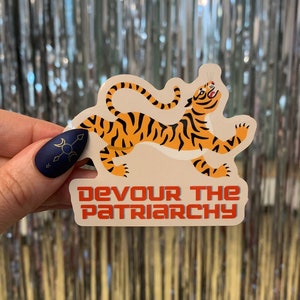 Devour the Patriarchy Feminist Vinyl Sticker 3in x 2.5in | Feminism weatherproof phone laptop water bottle decorative decals sticker