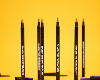 Smash The Patriarchy Feminist Pen Set | Black Sparkle Ballpoint Pens | Pack of 6 | Feminist Gift for Her