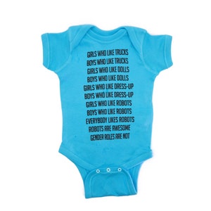 Robot Gender Roles Feminist Baby Bodysuit in Bright Aqua