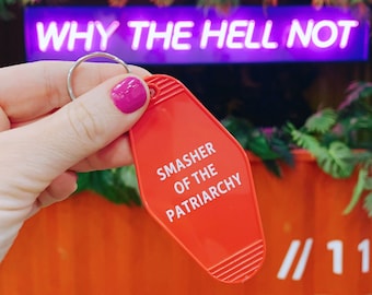 Smasher of the Patriarchy Motel Key Chain in Red smash feminism feminist boss lady keytag plastic quote award prize