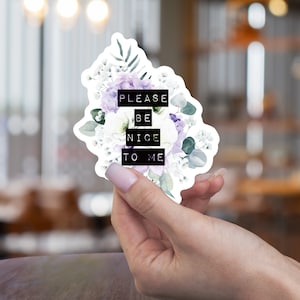Please Be Nice To Me | Floral Vinyl Die Cut Sticker Waterproof Laptop Computer Water Bottle Decal