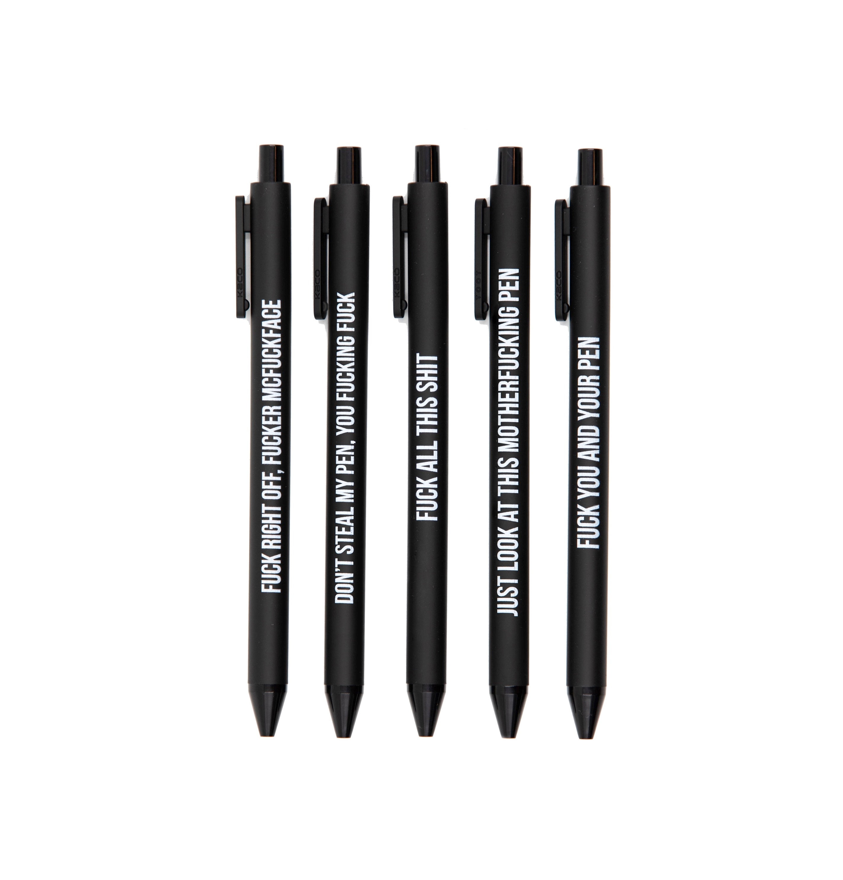  5-Piece set Fuck Pens, Fuck It Pens, Fancy Fuck You Pens,  Swear Words Ballponit Pens, Novelty Pens for Adults, Black Ink 1.0 mm  Ballponit Pens, Retractable Fuck Pens, Unique Office