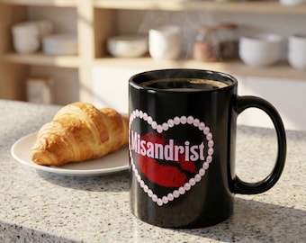 Misandrist Black Mug | Heart Lips Illustration