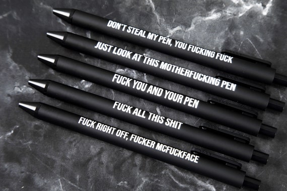  5-Piece set Fuck Pens, Fuck It Pens, Fancy Fuck You Pens,  Swear Words Ballponit Pens, Novelty Pens for Adults, Black Ink 1.0 mm  Ballponit Pens, Retractable Fuck Pens, Unique Office