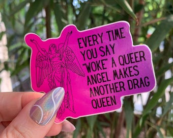Woke Queer Angel Drag Queen Sticker  | Weatherproof phone laptop water bottle decorative decals funny notebook car bike bumper lgbtq  pride