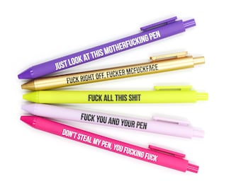 Sweary Fuck Pens Cussing Pen Gift Set | 5 Swear Words Colorful Pens | Profanity Gel Pen Set Funny Pens