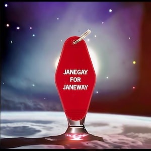 Janegay For Janeway Voyager Trek LGBT Motel Style Keychain in Red