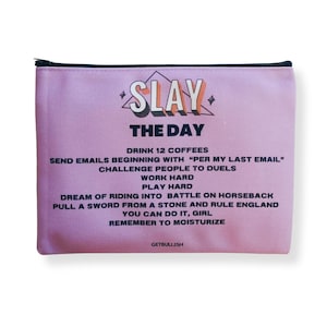 GetBullish Slay the Day Canvas Zipper Pouch 9.5&quot; x 7&quot; | Cosmetics Bag or Pencil Case