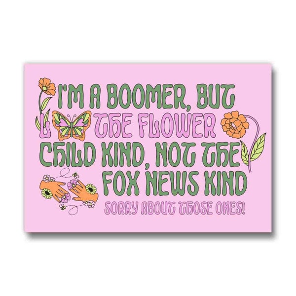 I'm a Boomer But The Flower Child Kind Refrigerator Magnet | Rectangular magnet fox news fridge magnet file cabinet magnet kitchen office