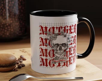 Moms and Mayhem Heavy Metal Skull Themed 11oz Black Mug | Mothers Day Coffee Lovers Gift