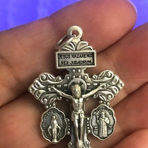 2 SIZES 3 Way Pardon Indulgence Crucifix and Miraculous Medal HIGH Quality Oxidized Silver