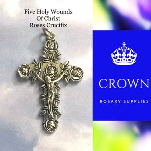 ROSES Crucifix Five Holy Wounds of Jesus Roses Crucifix Catholic Rosary Parts and Supplies DIY Catholic Findings