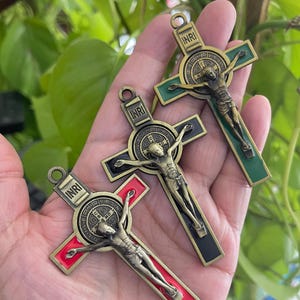 Bronze AMAZING Exorcism St Benedict Crucifix Large 3-inch Bronze  ENAMELED 4 Colors to Choose From