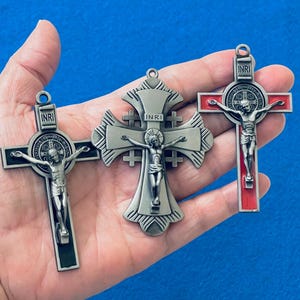 Enameled St Benedict Crucifix: Jerusalem Deus Vult Protection Crucifix, 3-inch