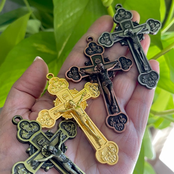 Excellent Quality LARGE Heavy Apostles Crucifixes 3 inches Bronze Gunmetal Goldplate Copper for Rosaries or Pendants