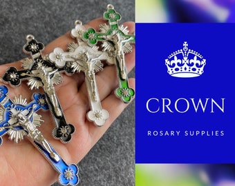 EXTRA LARGE 3-inch Enameled Crucifix Rhinestone Green Blue Black Red or White