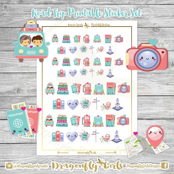 Road Trip Stickers Sheet | Family Vacation Tour | Made to fit the Erin Condren Life Planner, Plum Paper Planner & More.