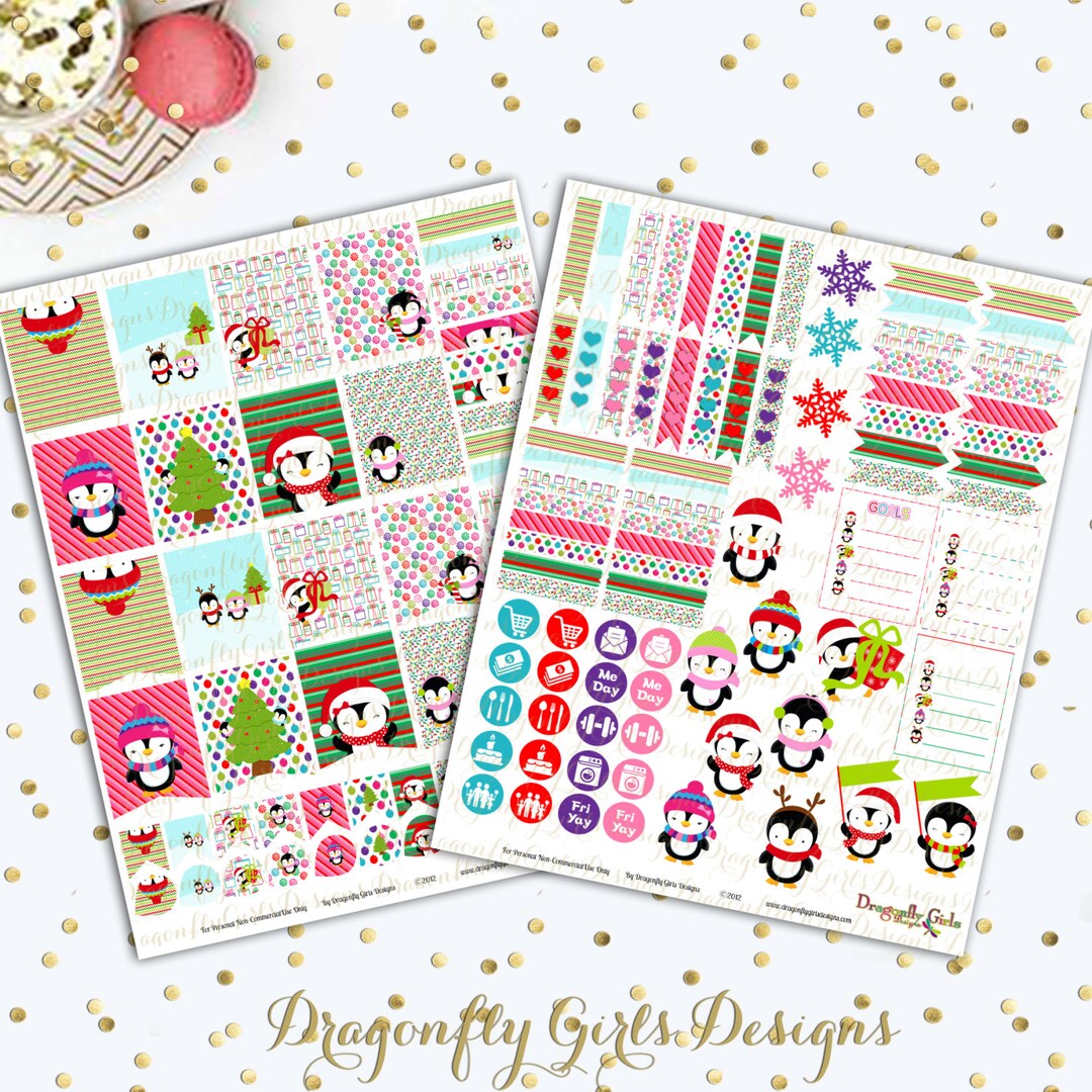 Christmas Penguins Printable Planner Stickers Mini Kit 125 - Etsy