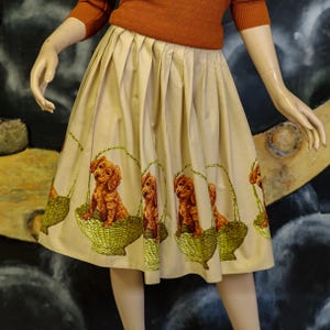 1950s Novelty Print Cotton Skirt with Puppies in Baskets