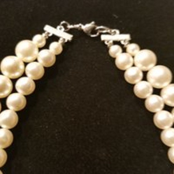 Vintage  Faux Pearl Double Strand Rhinestone Chok… - image 2