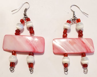 Pink Mother of Pearl Shell Bead Drop Earrings