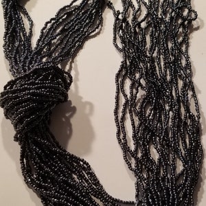 Vintage Grey Glass Seed Bead Lariat Rope Neck Multi Strand Long Necklace