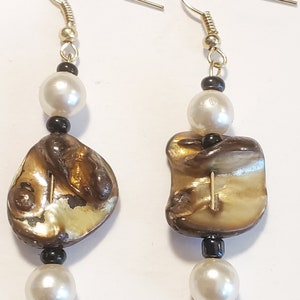 Brown Mother of Pearl Shell Faux Pearl Earrings