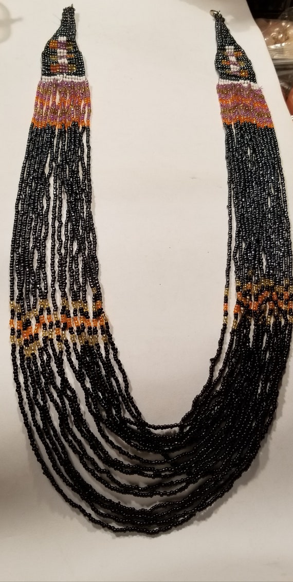 Vintage Multi Strand Black Seed Bead Necklace