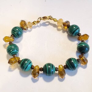 Malachite Gemstone Brown Glass Swarovski Bracelet