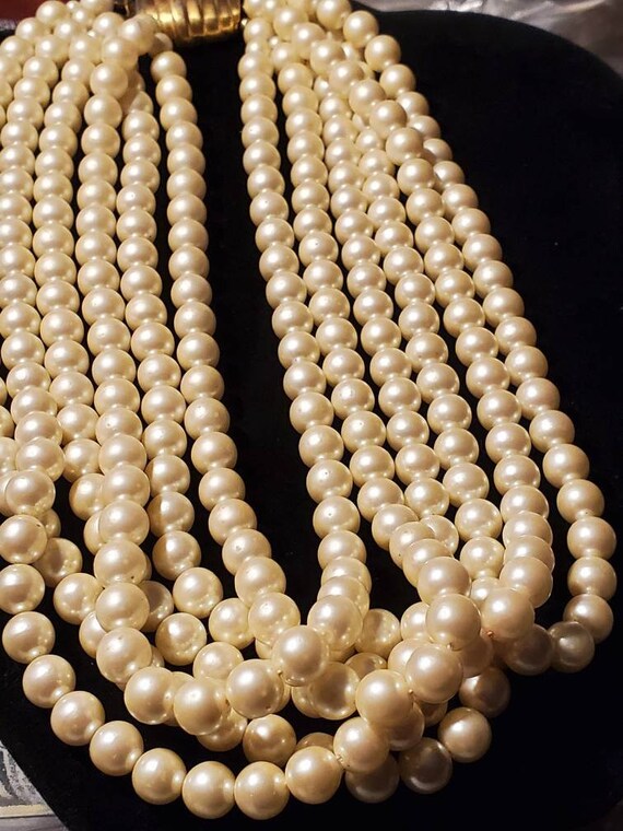 1950's CAROLEE Faux Pearl MultiStrand Goldtone Me… - image 5