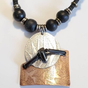 Copper Silvertone Men&#39;s African Batik Bone Silvertone  Pendant Necklace