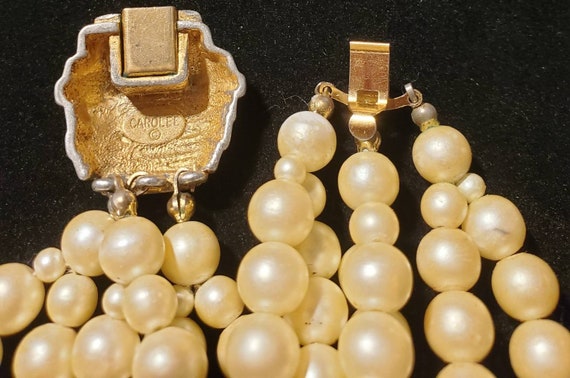 1950's CAROLEE Faux Pearl MultiStrand Goldtone Me… - image 8