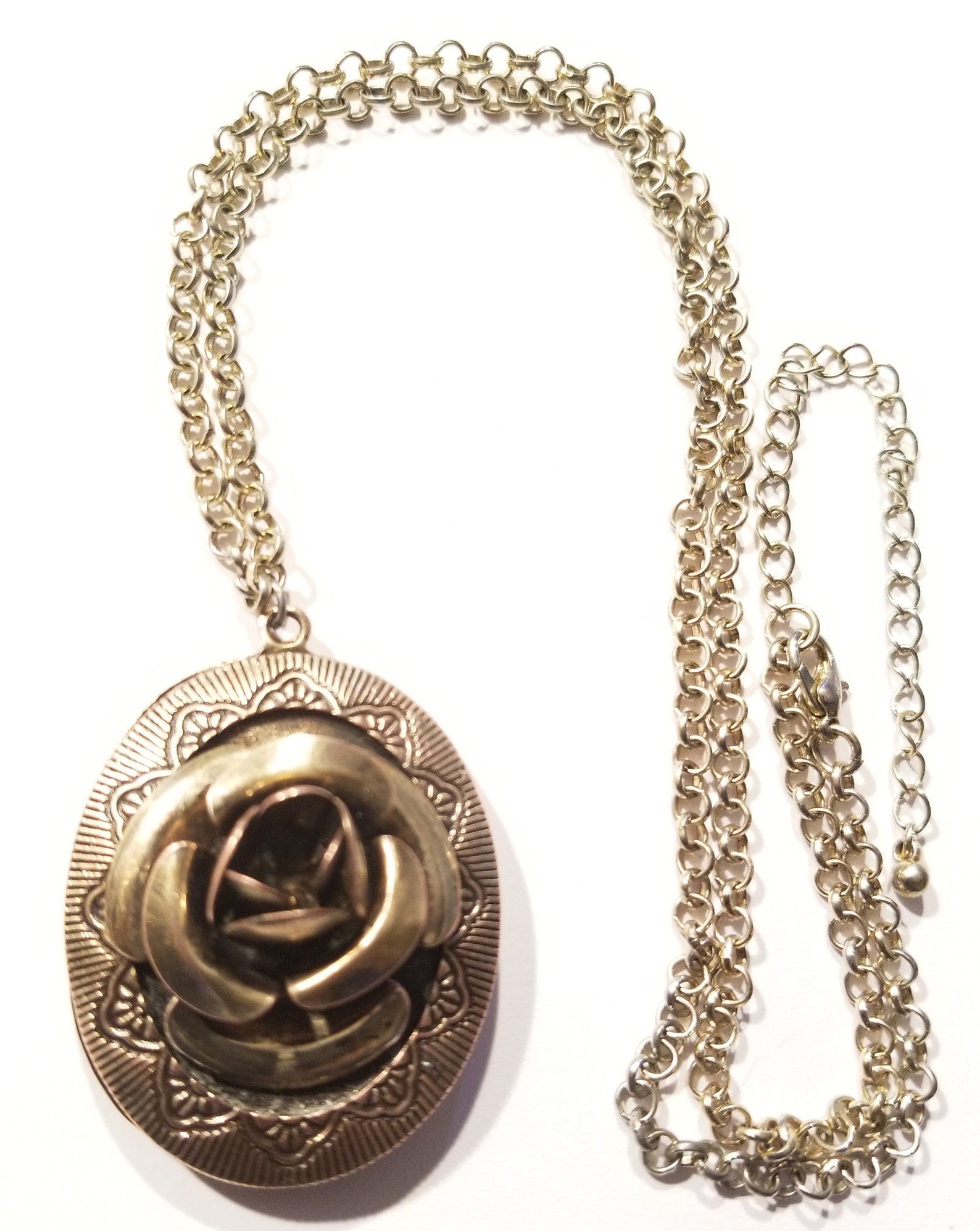 Antique Gold Tone Rose Flower Pendant Necklace Etsy