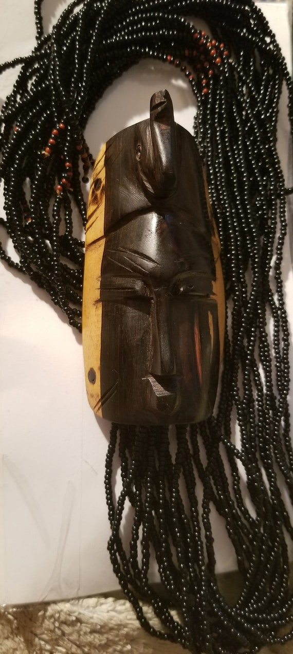 Vintage African Wood African Face Mask w/ Elephant