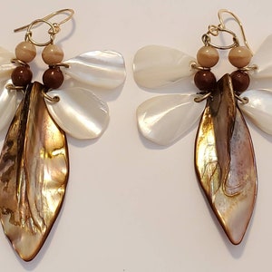 Brown Mother of Pearl Shell Teardrop Dangle Earrings