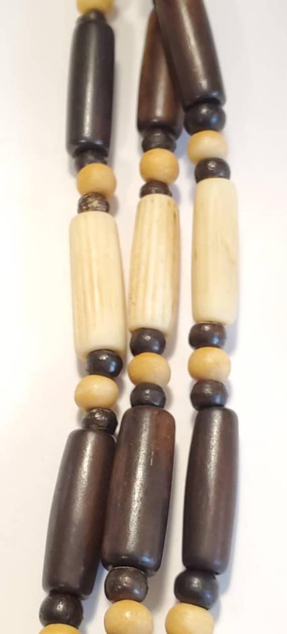 Brown Vintage African Wood Bone MultiStrand Neckla