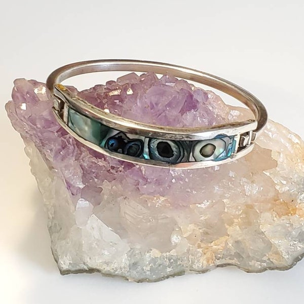 Alpaca Mexico Silver Abalone Shell Hinge  Child's Bracelet